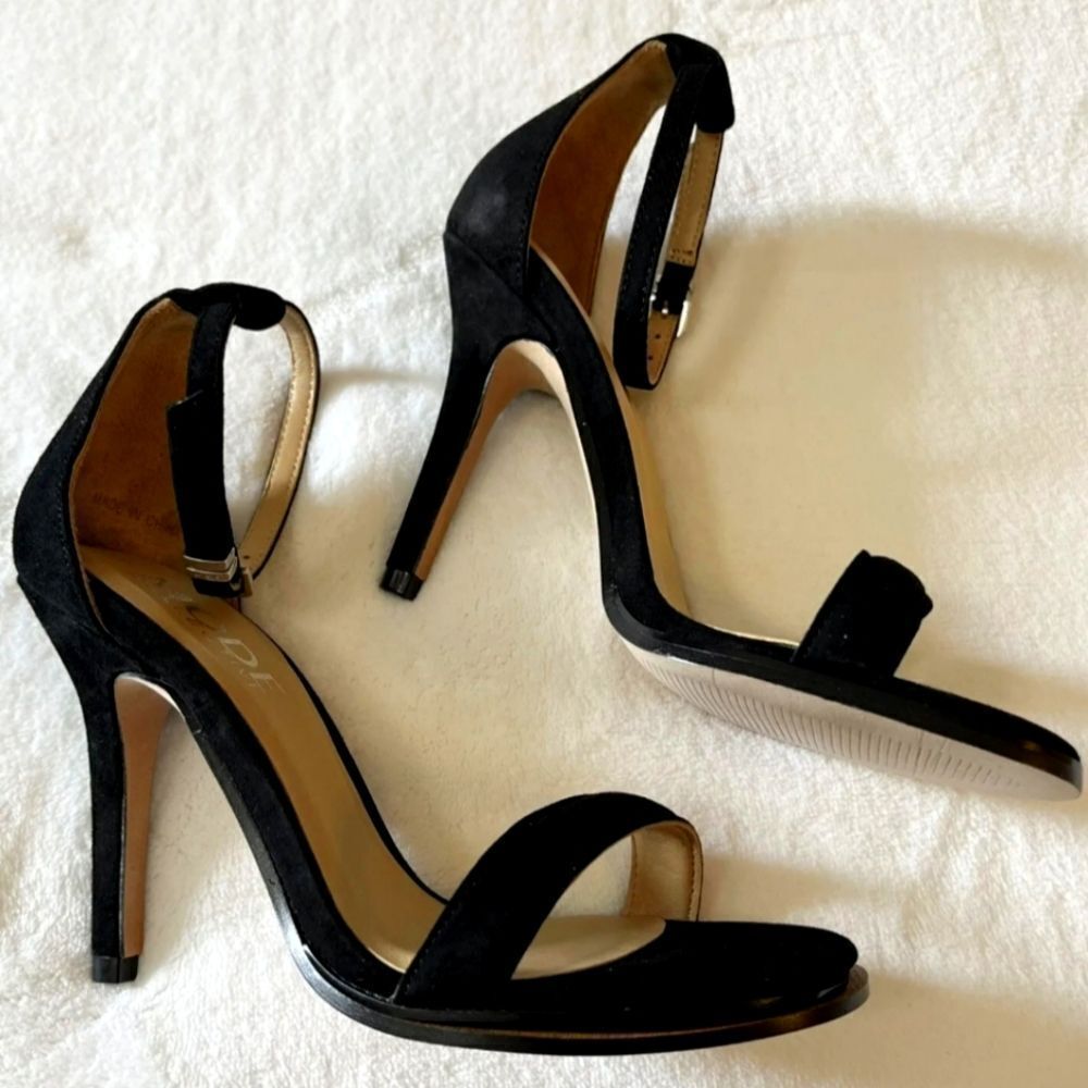 The Mode Collective Daria Suede Sandal Black Suede Leather GORGEOUS - Picture 1 of 8